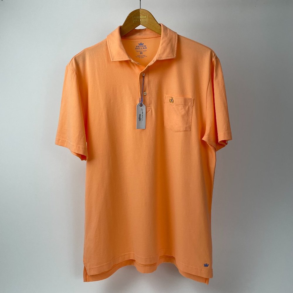 NEW Peter Millar Lightweight Cotton Golf Polo Shirt, Light Orange, Size M